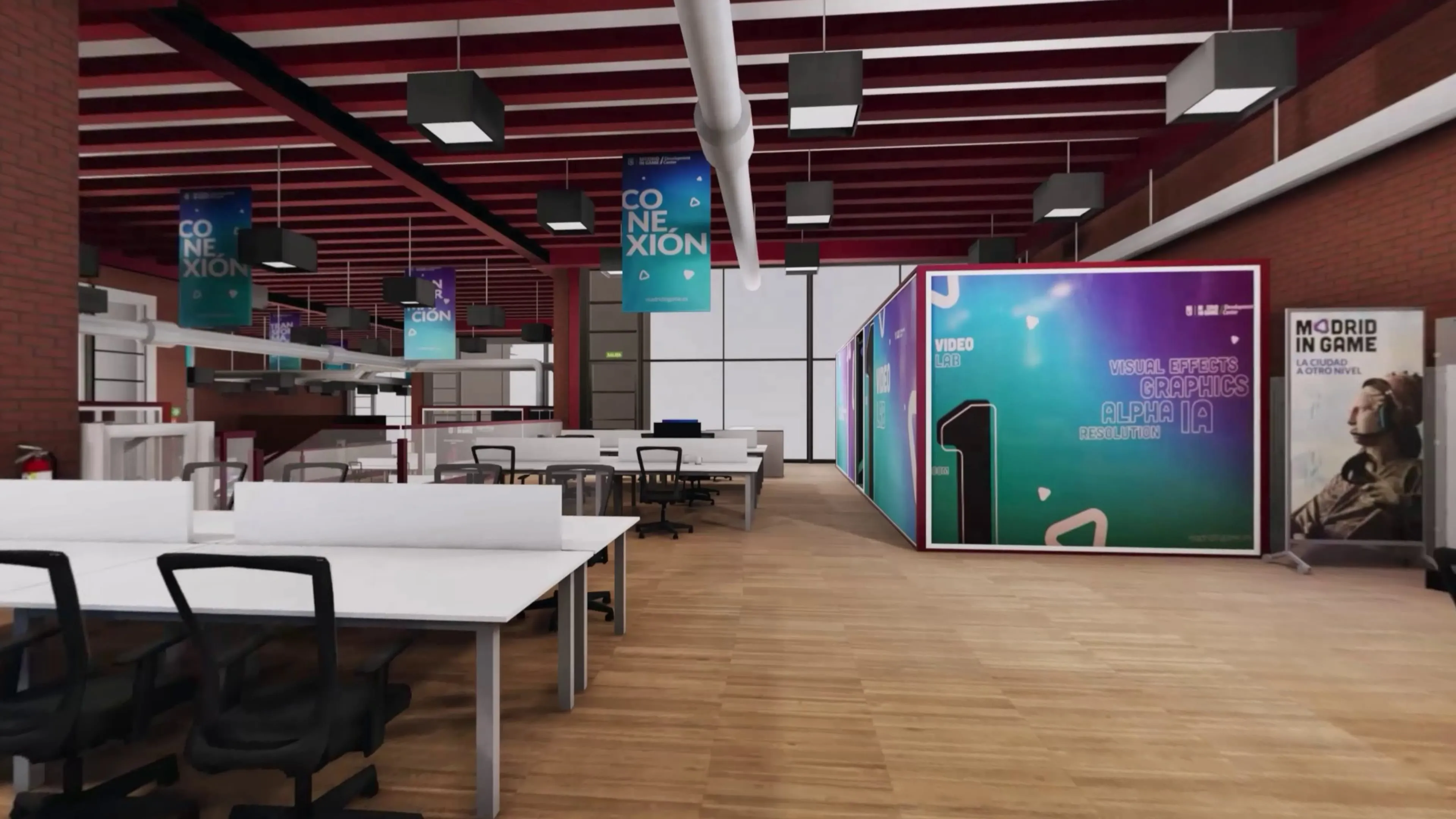 Oficinas abiertas del campus Madrid in Game en el gemelo digital