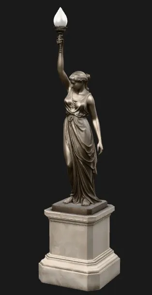 Estatua-lámpara de bronce de una figura femenina, digitalizada en 3D